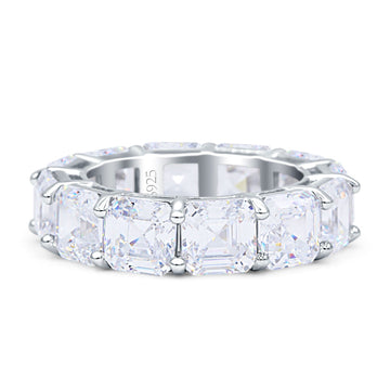 Asscher Cut Full Eternity Wedding Band Cubic Zirconia 925 Sterling Silver Wholesale
